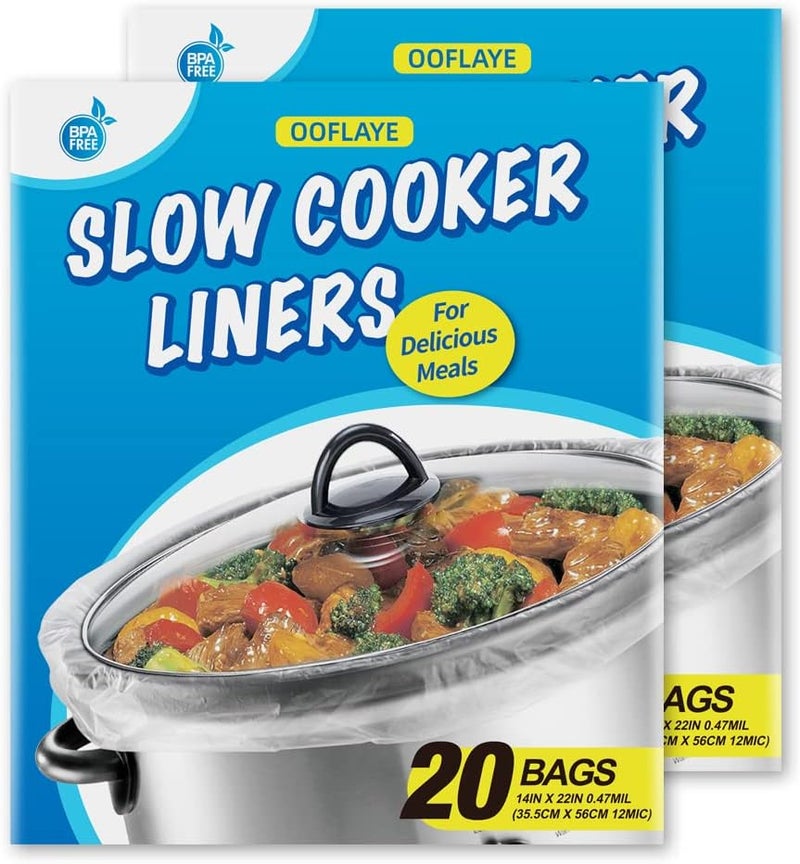 OOFLAYE 40 Counts Slow Cooker Liners and Cooking Bags, Extra Large Size Fits 6-10QT Pot, 14"x 22", BPA Free, Suitable for Oval & Round Pot -2 Pack - Image 1